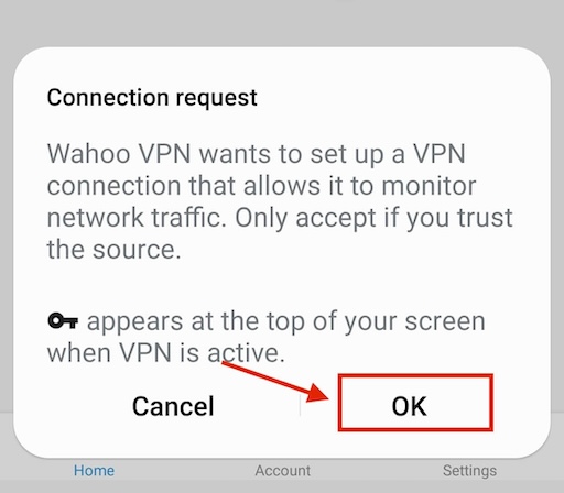 Step 3: Wahoo VPN connection screen with connect button